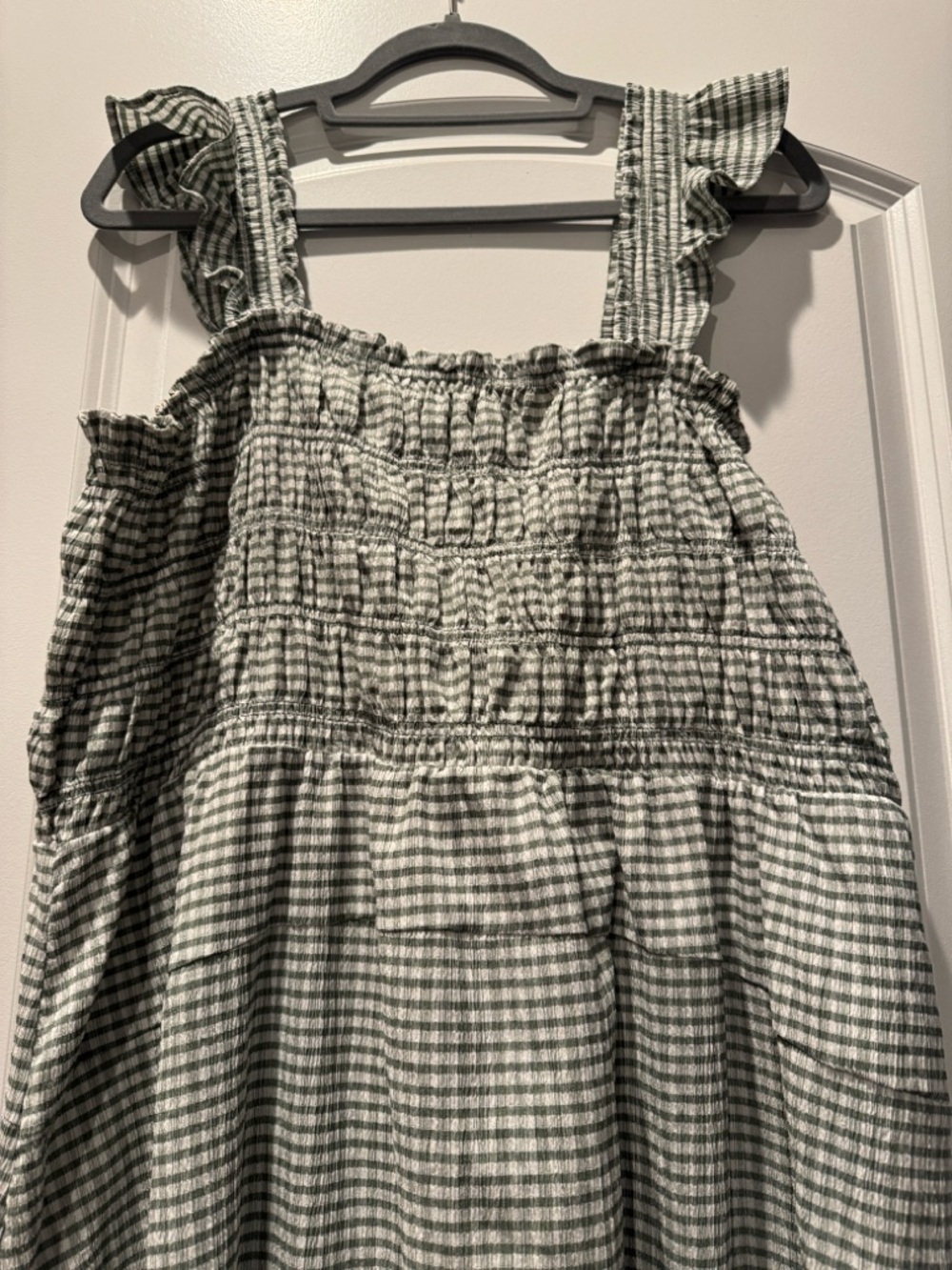 NWOT! Old Navy Fit & Flare Lightweight Smocked Gingham Sage Green Midi Dress XXL - Picture 7 of 10